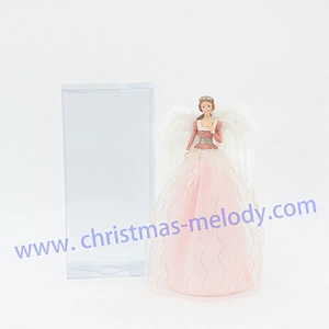 30cm Pink and White Lighted Angel Christmas Tree Topper-Clesr Light