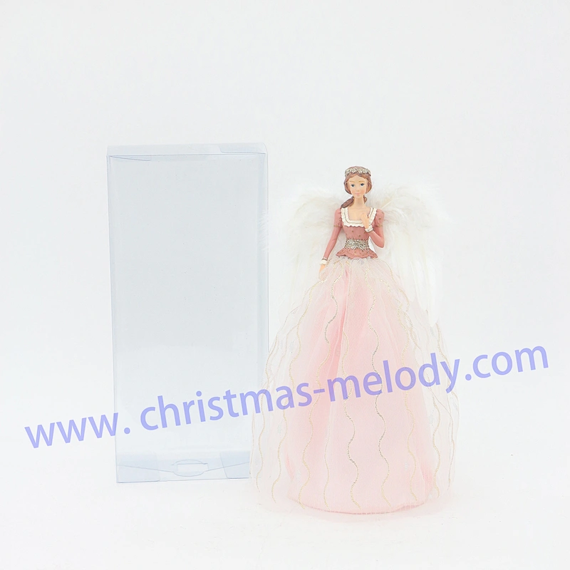 30cm Pink and White Lighted Angel Christmas Tree Topper-Clesr Light