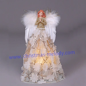 30cm Gold and White Lighted Angel Christmas Tree Topper-Clesr Light
