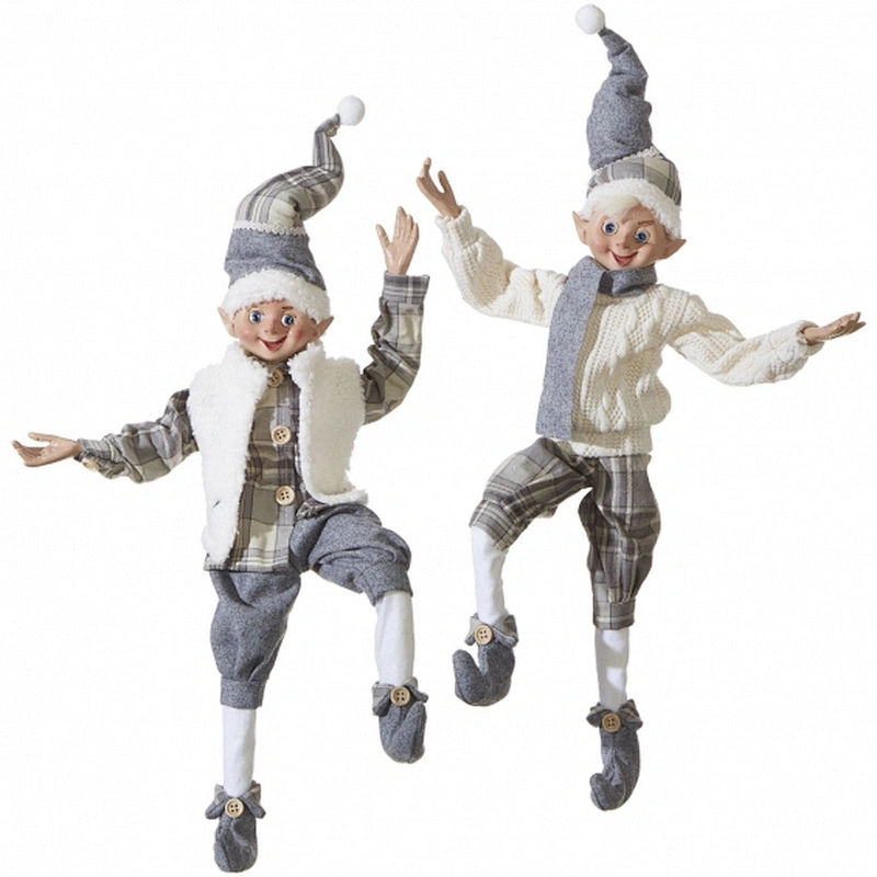 16 Inch Cozy Knit White and Grey Christmas Posable Elf Figures