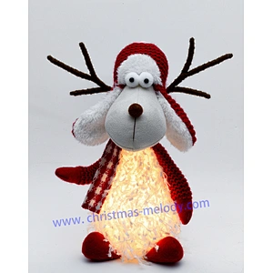 28/40cm  Sitting deer with red and white lights