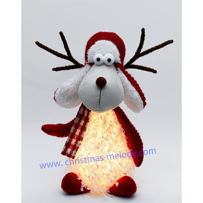 28/40cm  Sitting deer with red and white lights