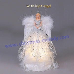 30cm White Lighted Angel Christmas Tree Topper-Clesr Light