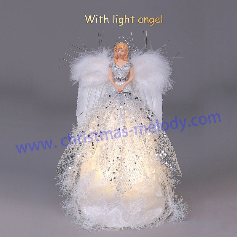 30cm White Lighted Angel Christmas Tree Topper-Clesr Light