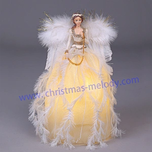 30cm White Lighted Angel Christmas Tree Topper-Clesr Light