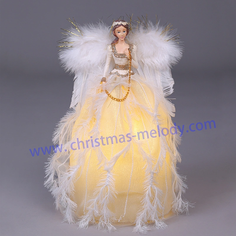 30cm White Lighted Angel Christmas Tree Topper-Clesr Light