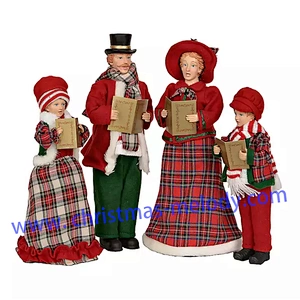 Red Plaid Christmas Carolers, Set of 4