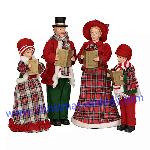Red Plaid Christmas Carolers, Set of 4