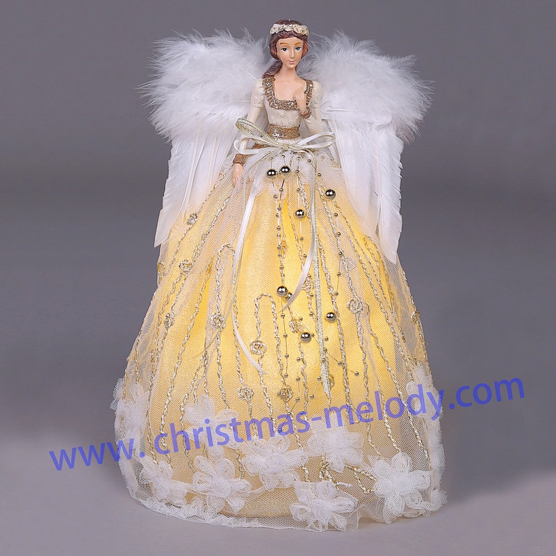 30cm Pink and White Lighted Angel Christmas Tree Topper-Clesr Light