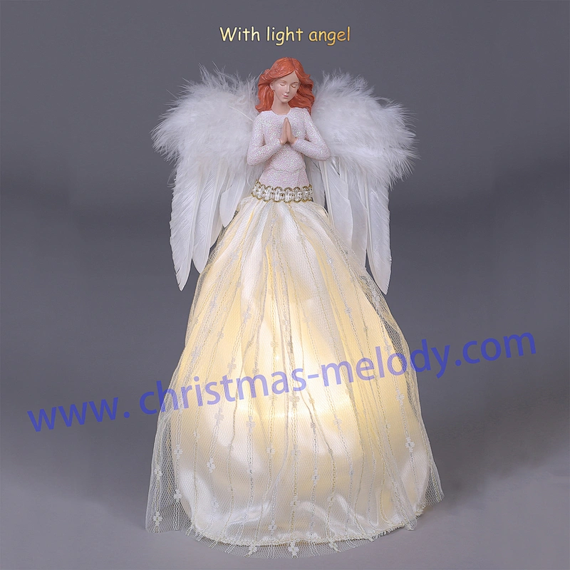 30cm Pink and White Lighted Angel Christmas Tree Topper-Clesr Light
