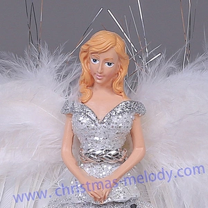 30cm White Lighted Angel Christmas Tree Topper-Clesr Light