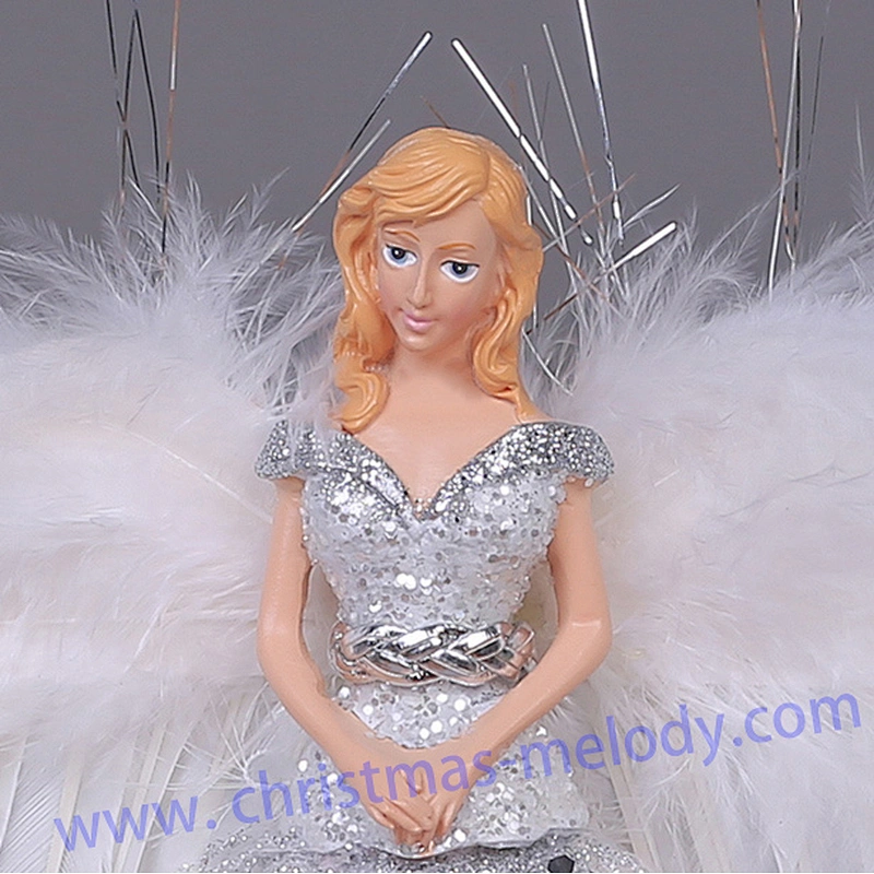 30cm White Lighted Angel Christmas Tree Topper-Clesr Light