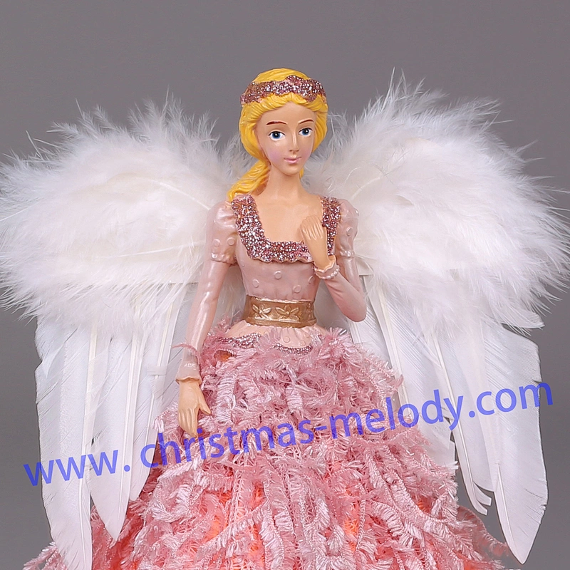 30cm Pink and White Lighted Angel Christmas Tree Topper-Clesr Light