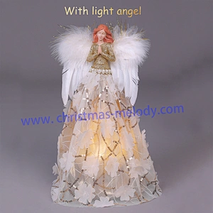30cm Gold and White Lighted Angel Christmas Tree Topper-Clesr Light