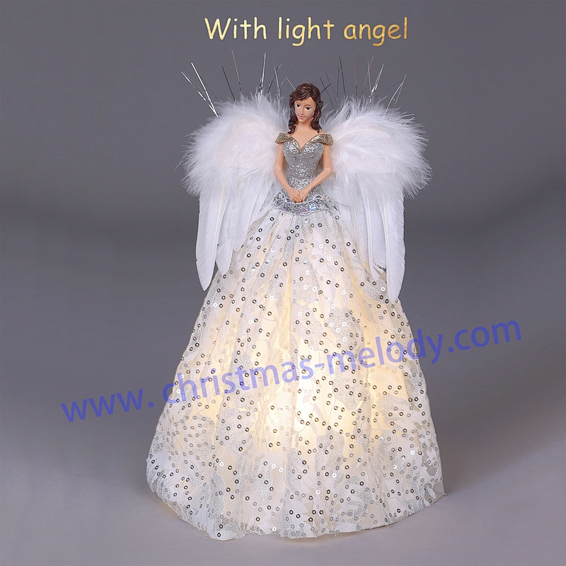 12 Inch-Silvery and Light White Lighted Angel Christmas Tree Topper-Clesr Light