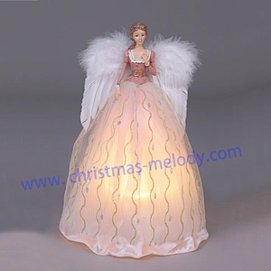 30cm Pink and White Lighted Angel Christmas Tree Topper-Clesr Light