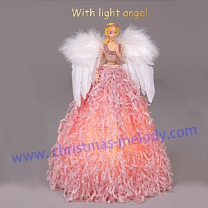 30cm Pink and White Lighted Angel Christmas Tree Topper-Clesr Light