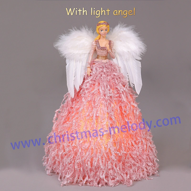 30cm Pink and White Lighted Angel Christmas Tree Topper-Clesr Light