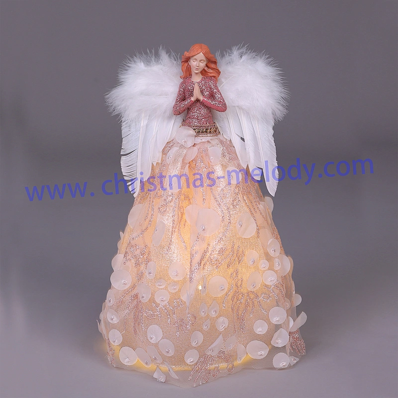 30cm Pink and White Lighted Angel Christmas Tree Topper-Clesr Light