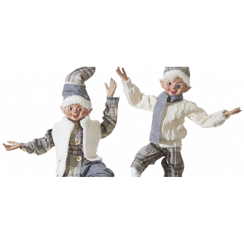 16 Inch Cozy Knit White and Grey Christmas Posable Elf Figures