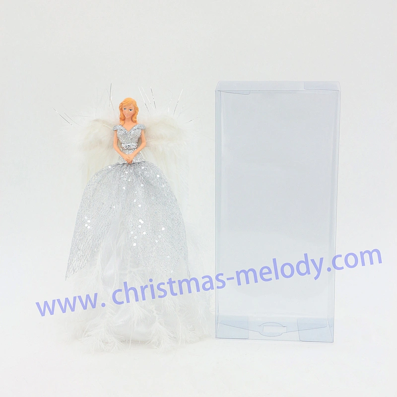 30cm White Lighted Angel Christmas Tree Topper-Clesr Light