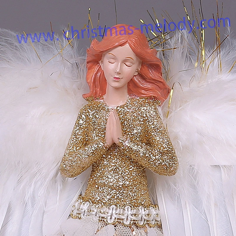 30cm Gold and White Lighted Angel Christmas Tree Topper-Clesr Light