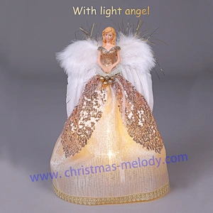 30cm Gold Lighted Angel Christmas Tree Topper-Clesr Light