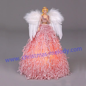 30cm Pink and White Lighted Angel Christmas Tree Topper-Clesr Light