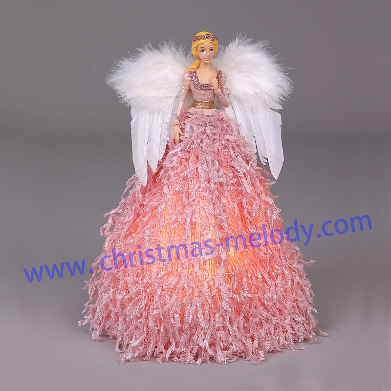 30cm Pink and White Lighted Angel Christmas Tree Topper-Clesr Light