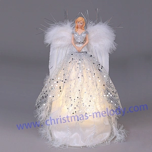 30cm White Lighted Angel Christmas Tree Topper-Clesr Light