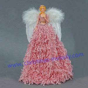 30cm Pink and White Lighted Angel Christmas Tree Topper-Clesr Light