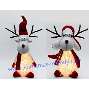 28/40cm  Sitting deer with red and white lights