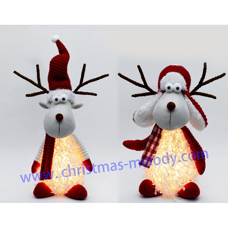 28/40cm  Sitting deer with red and white lights