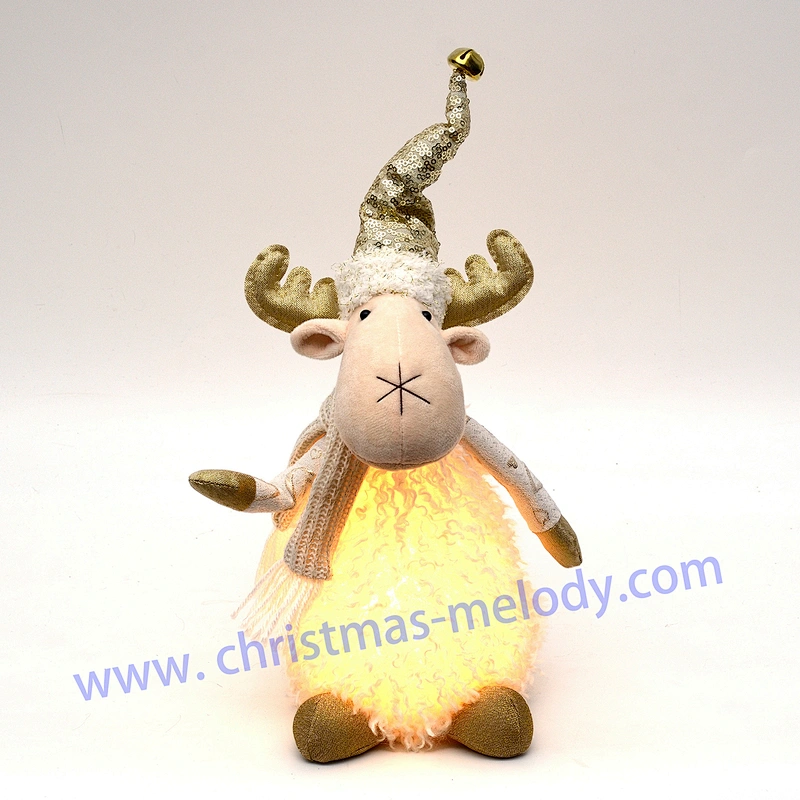 35cm  Golden white sitting deer AB with light