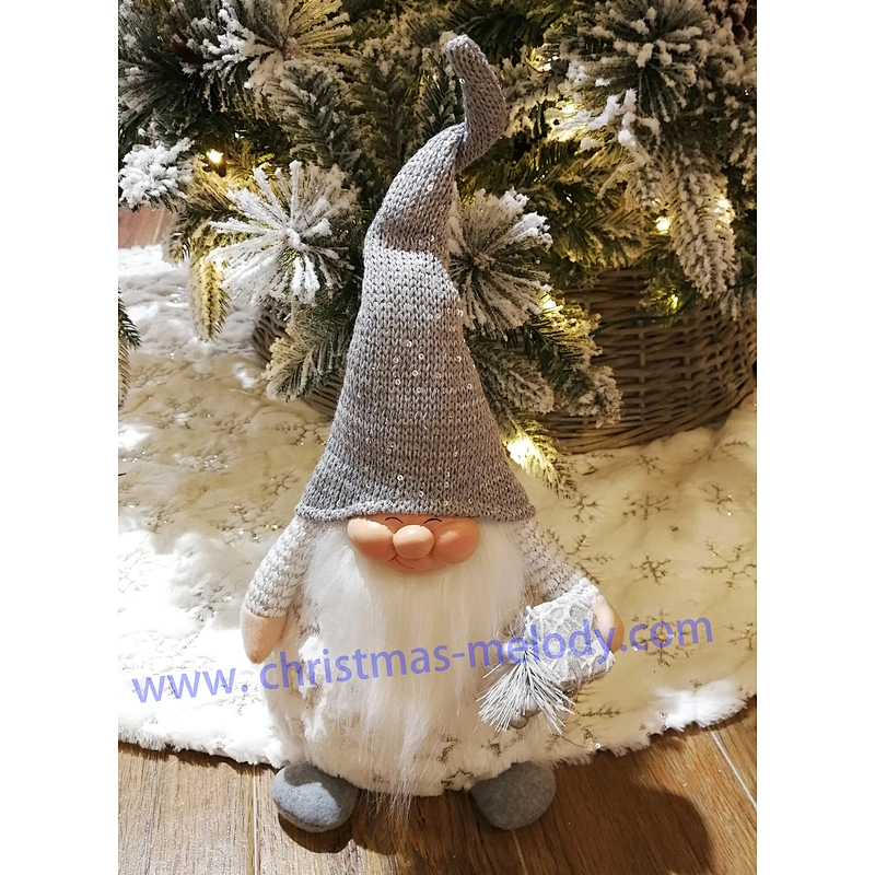 15”Grey elf with feet and lights