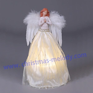 30cm Pink and White Lighted Angel Christmas Tree Topper-Clesr Light