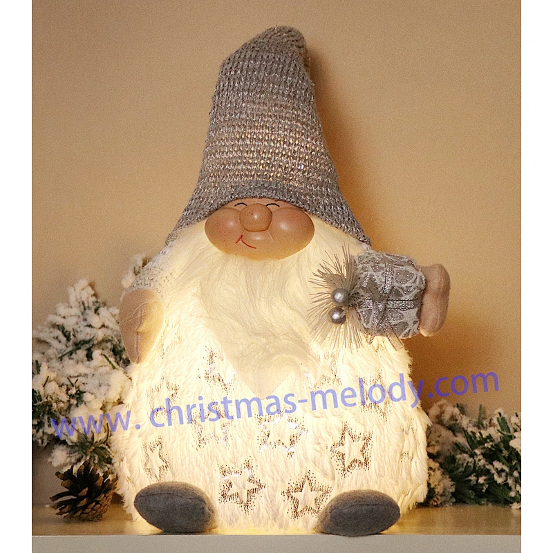 15”Grey elf with feet and lights