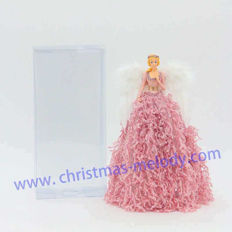 30cm Pink and White Lighted Angel Christmas Tree Topper-Clesr Light