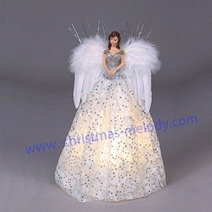 12 Inch-Silvery and Light White Lighted Angel Christmas Tree Topper-Clesr Light