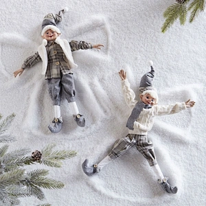 16 Inch Cozy Knit White and Grey Christmas Posable Elf Figures