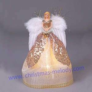 30cm Gold Lighted Angel Christmas Tree Topper-Clesr Light