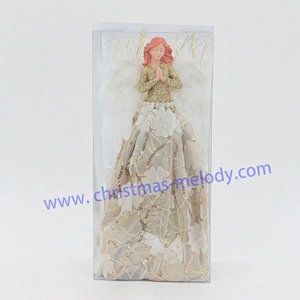 30cm Gold and White Lighted Angel Christmas Tree Topper-Clesr Light
