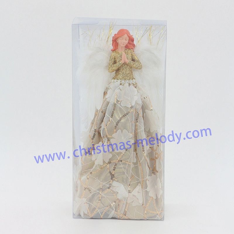 30cm Gold and White Lighted Angel Christmas Tree Topper-Clesr Light