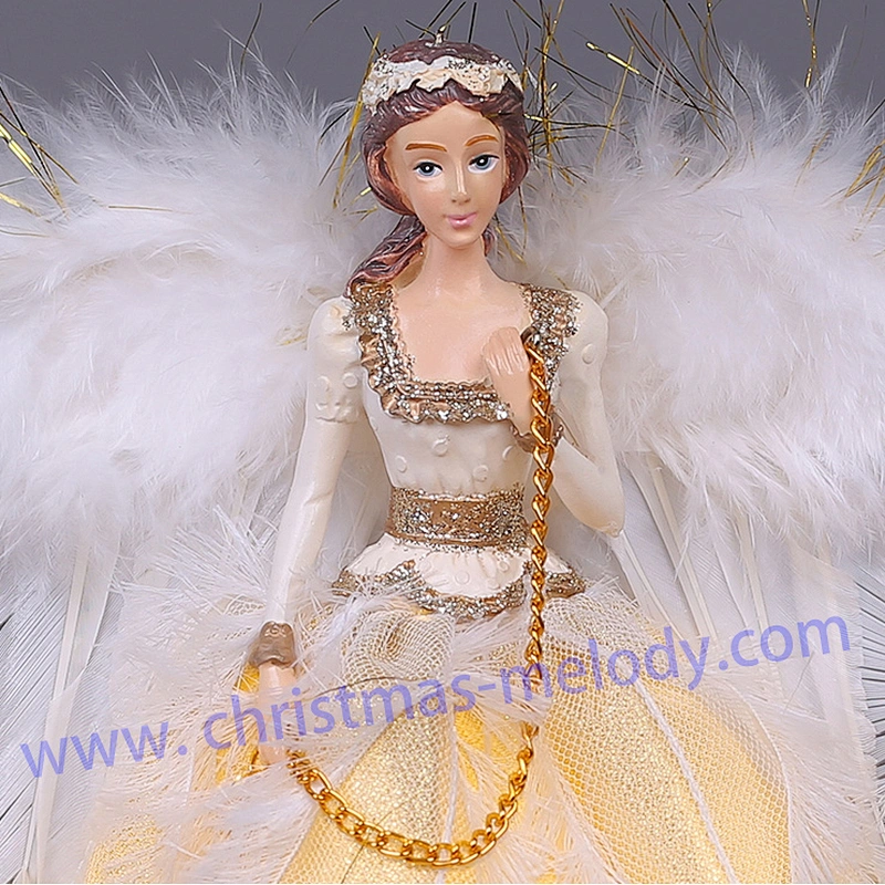 30cm White Lighted Angel Christmas Tree Topper-Clesr Light