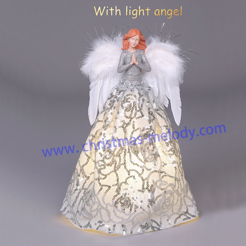 30cm Silvery and White Lighted Angel Christmas Tree Topper-Clesr Light