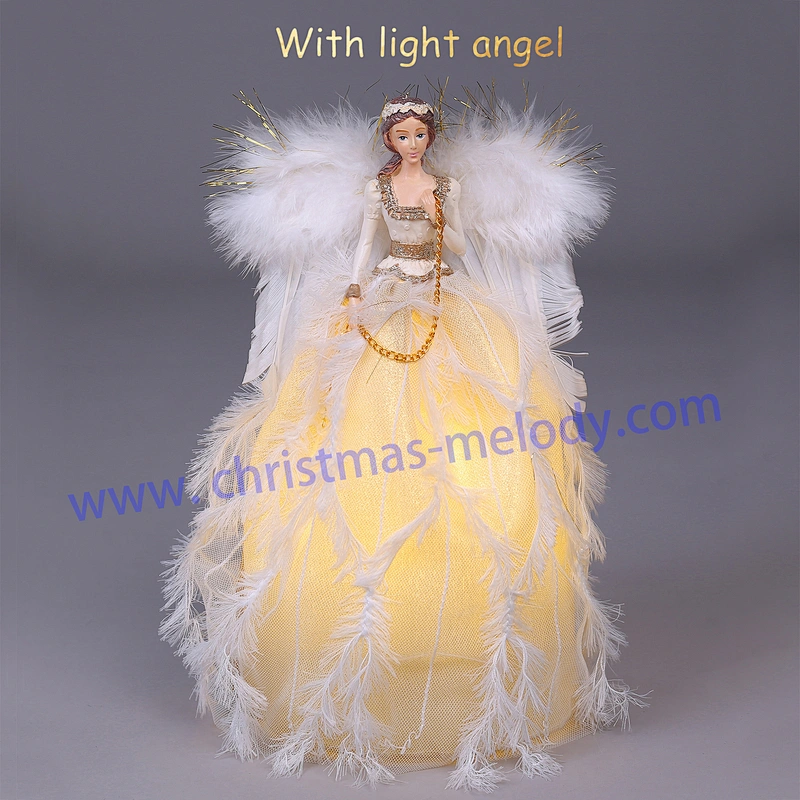 30cm White Lighted Angel Christmas Tree Topper-Clesr Light