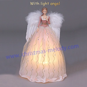 30cm Pink and White Lighted Angel Christmas Tree Topper-Clesr Light