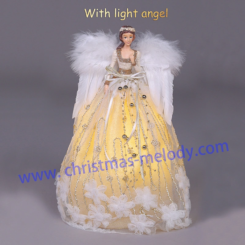 30cm Pink and White Lighted Angel Christmas Tree Topper-Clesr Light