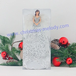 12 Inch-Silvery and Light White Lighted Angel Christmas Tree Topper-Clesr Light