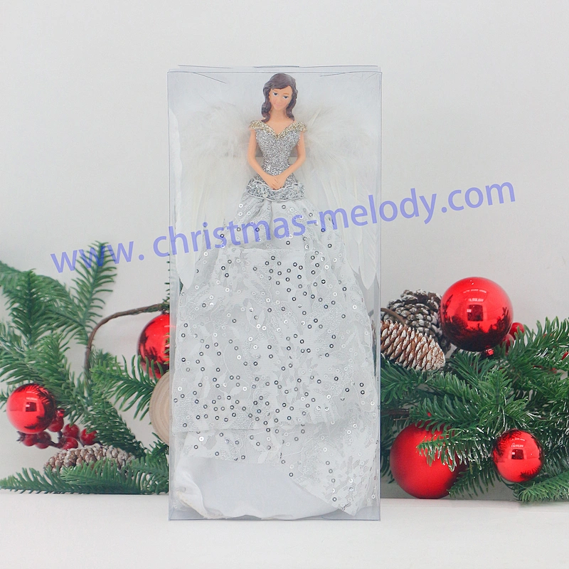 12 Inch-Silvery and Light White Lighted Angel Christmas Tree Topper-Clesr Light
